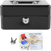 Metal Cash Box with Lock - Portable Safety Storage for Money, Documents, Home & Car, Includes 2 Keys