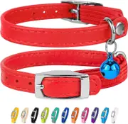 Leather Cat Collar, Cat Safety Collar With Elastic Strap, Kitten Collar For Cat With Bell Black Blue Red Orange