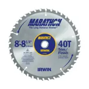 Irwin 14053 Marathon 40 TPI Diamond Ground ATB Circular Saw Blade 8-1/4 Dia. in.