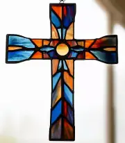 Repurposed Glass RELIGIOUS SPIRIT CROSS Australian Stained Glass ART SUNCATCHER