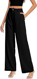 [FUNYYZO] Women Long Casual Pants High Waisted Work Pants Dressy Wide Leg Elastic Waist Trousers Pants, Black, Medium