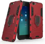 [TiHen] Compatible for Oppo A57 Case, Hybrid Heavy Duty Protection Shockproof Defender Kickstand Armor Case Cover+Tempered Glass Screen Protector*2-Red