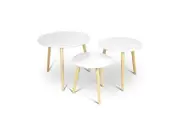 3 Piece White Coffee Table Sets Wooden Side Bedside Round Lamp Home Office