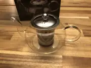 Glass Teapot New Comes With Strainer And Lid in original box decorative