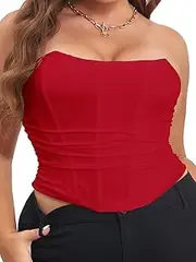 [SOLY HUX] Women's Plus Size Lace up Overbust Bandeau Corset Top Strapless Shapewear Bustier Tube Tops