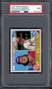 (POP 1) 1983 Topps Baseball Grocery Cello Pack PSA 9 w Steve Carlton Leaders Top