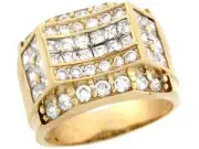 10k or 14k Yellow Gold White CZ Cluster Cradle Stylish Mens Ring