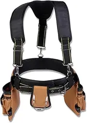 [Generic] Tool Belt with Suspenders Heavy Du Tool Vest with Detachable & Adjustable Tool Pouch Bags and Waist Support Ideal Tool Organizer for Carpenters Set of Shoulder Straps & Waist Belt & Three Bags