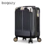 【BOGAZY】韶光絲旋 19吋杯架防盜拉鍊避震輪海關鎖可加大行李箱登機箱(黑金色)