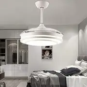 Reversible Retractable Ceiling Fans with LED Light and Remote Control, 42" Invisible Ceiling fan Chandelier with 4 Clear ABS Blade, Livingroom Fandelier Indoor Ceiling Light with Fans (42 Inch, White)