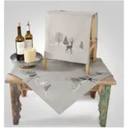 K&K Tabletops Reindeer Table Runner - 16"x72" - Reindeer/Trees/Snow - Soft Grey