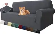 [MAXIJIN] Super Stretch Couch Cover for 3 Cushion Couch, 1-Piece Universal Sofa Covers Living Room Jacquard Spandex Furniture Protector Dogs Pet Friendly Fitted (Large, Gray)