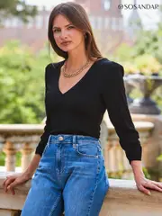 Sosandar Black Button Front Top (Q76351) | $104