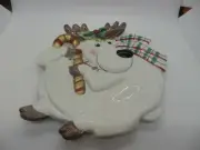 Christmas Fitz & Floyd Plaid Reindeer Canape Tidbit Serving Tray Plate Boxed NEW