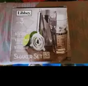 brand new libbey cocktail bartender shaker with mixing glass set of 3 new in box