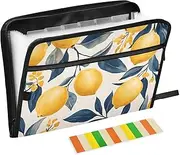 Quteprint 13 Pockets Expanding File Folder with Zipper Closure, Lemon Fruit Leaves Accordion File Folder with Sticky Labels, Letter Size A4 Papers Expandable File Document Organizer