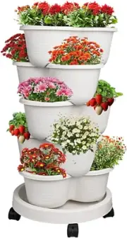 SpringUp 5 Tier Vertical Garden Strawberry Stackable Planters Herbs Petunias ...