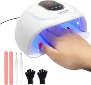 LED Nail Lamp with Gloves Nail Files Cuticle Trimmers, 3 Timers Auto Sensor Nail Light with Display Detachable Base