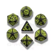 Q-Workshop Dragon Dice Poly Set Black w/Yellow (7) New