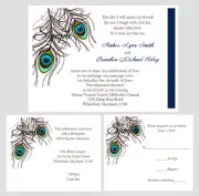 100 Personalized Custom Peacock Feathers Bridal Wedding Invitations Set