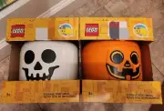 LEGO Pumpkin Jack O Lantern And Skeleton Skull Storage Head Small Halloween