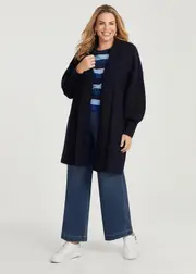 [Virtuelle] Taking Shape Lofty Balloon Sleeve Cardigan Size 12 in Navy - Plus Size Women's Clothing Navy