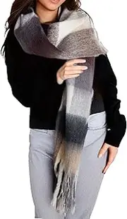[Funky Junque] Scarf for Women Cashmere Feel Winter Scarves Long Shawl Fashion Plaid Luxurious Soft Wrap Thick Warm Knit