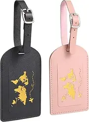 [KINBOM] 2pcs Leather Luggage Tag, Baggage Address Tags with Adjustable Strap Luggage Labels Privacy Protection Suitcase Tags Identifiers for Luggage Suitcases Wedding Valentines Gift (Black, Pink)