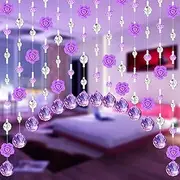 Door Beaded Curtain, Crystal Glass Rose Bead Curtain Arched String Doorway Curtain Window Hanging Home Decor (Color : Purple, Size : 50)