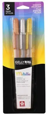 Sakura Gelly Roll Metallic Medium Point Pens 3/Pkg-Gold, Silver & Copper 57387