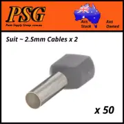 Cable Ferrules TWIN 2.5mm2 x 50 pack, Bootlace, Pin Crimps, Wire Sleeves