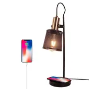AU Plug Industrial Black Desk Table Lamp with Wireless Fast Charger USB Charging