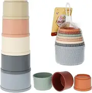 8pcs Stacking Cups Toys Nesting Cups Toy Early Educational Develop Building Cup Toddlers Toy Color and Size Recognition Baby Bathing Toy Smooth Edge Stacking Cups for 6 Month+ Boys Girls (1)