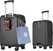 [BlueSea] Suitcase Carry Case Double Casters Hook Function Cup Holder Quiet Shockproof Ultra Lightweight Aluminum Frame Travel Business Trip Belt Included BSSC08, Black, LL size 7-10 nights