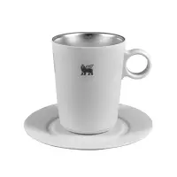 在飛比找momo購物網優惠-【Stanley】晨光時刻 雙層不鏽鋼拿鐵咖啡杯盤組 晨霧白