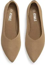 [ATHMILE] Pointed Toe Flats for Women Dressy Bronze Work Shoes Business Casul Knit Ballet Flats Slip on Office Ladies Comforttable Dress