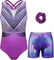 [MODAFANS] Gymnastics Leotards for Girls Sparkly Ballet Dance Unitards Biketards Tumbling Shorts Cross Back Activewear