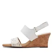 Clarks Women's Kyarra Faye Wedge Sandal, White Leather, 10