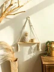 Boho Macrame Wall Shelf for Plant Display and Decor