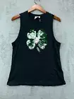 NWT White Crow Shamrock Sequin Tank Tops Womens Small Black Four Leaf Clover Tee