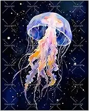Sea Life Paint by Numbers Kit for Adults - DIY Colorful Jellyfish in Cosmic Ocean Painting on Canvas 16x20 Inches, Acrylic Paint Set, Suitable for Beginners, Art for Home Decoration or Gifts