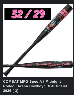Combat MFG Spec A1 Midnight Rodeo Arena Cowboy BBCOR BAT 2026 Confirmed Order