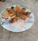 24" Leaf Design Epoxy Table Top, Epoxy Round Table Top, Custom Coffee End Table