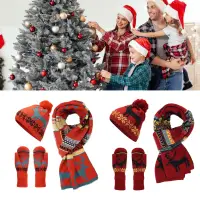在飛比找蝦皮商城精選優惠-Lid 紅色針織帽圍巾手套套裝冬季馴鹿圖案聖誕樹保暖帽子圍巾