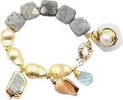 LAnGSHAW Natural Square Labradorite Blue Amazonite White Pearl Quartz Shell Bracelet Handmade for Women