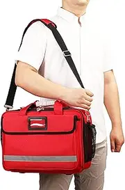 Professional Red Empty Trauma First Aid Medical Bag, Multi Compartment First Responder Carrier for EMT,Paramedics, Emergency and Medical Supplies Kit (Color : A)