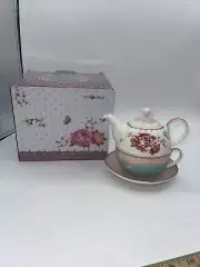 Jusalpha Fine Bone China Teapot for One, Rose Teapot and Saucer Set Tea Cup New