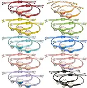 [GTILE] 20 pcs Cute Lucky Cat Bracelet, Adjustable Lucky Rope with Cat Ceramic Beads and Bell Bracelet, Feng Shui Lucky Charm Bracelet, Kawaii Bracelet