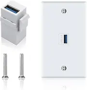 Poyiccot USB 3.0 Wall Plate, 1Port USB 3.0 Keystone Jack Outlet Wall Plate for Mount Socket Face Panel Cover, Type A Female to Female Keystone Panel Cover for Charging & Data Transfer, White