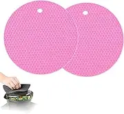 EZONEDEAL 2 Pack Silicone Pot Holders for Kitchen, Trivet Mat, Jar Opener, Spoon Rest Non Slip,Flexible,Dishwasher Safe Heat Resistant Mat, Hot Pads for Kitchen - Trivets for Hot Dishes (Pink)